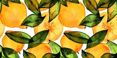 citronträdgård, färska citronfrukter och skivor och blad. sömlöst mönster med spårad akvarell. inredning för söta cafétextilier och omslagspapper vektor