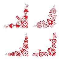 Satz von vier traditionellen Volksverzierungen. rote Stickerei auf weißem Hintergrund. dekoratives Volksmuster. Vektor-Illustration vektor