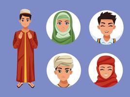 fünf muslimische charaktere vektor