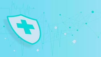 medicinsk skydda med korsa och läkemedel. antibakteriell systemet, bakteriell skydd, virus säkerhet och immun skydda begrepp. medicinsk sjukvård design bakgrund. vektor illustration.