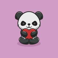 süß Panda mit groß Liebe Karikatur Illustration vektor