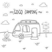 camping hand dragen klotter vektor illustration. camping begrepp.