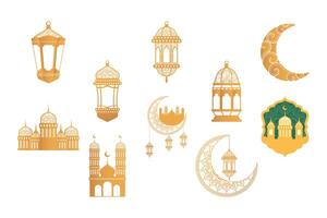 Ramadan Kareen Feier Bundle Golden Set Icons vektor