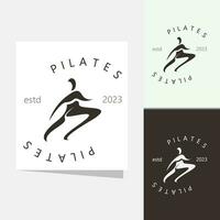 abstrakt pilates logotyp, yoga identitet kropp balans vektor monoline design mall. wellness livsstil