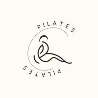 abstrakt pilates logotyp, yoga identitet kropp balans vektor monoline design mall. wellness livsstil