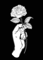 Hand halten Rose Hand gezeichnet auf schwarz Hintergrund vektor