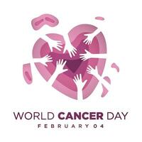 värld cancer dag med kärlek och hjälp hand design papper skära stil vektor