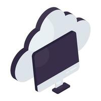 ett isometrisk design ikon av moln övervaka, moln med lcd vektor