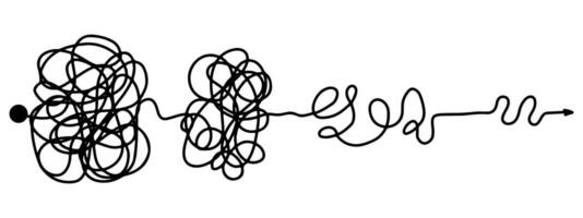 rörig nystan symboler för kaos och förenkla begrepp. klottra linje, Knut former. begrepp från komplicerad till enkel vektor