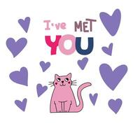 süß und komisch romantisch Katzen zum Valentinstag Tag. Urlaub Inspiration. Katzen mit hört und romantisch Elemente. vektor