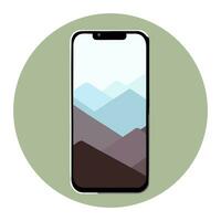 Smartphone mit Berge auf das Bildschirm. Vektor Illustration im eben Stil