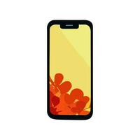 Smartphone mit Orange Blumen auf das Bildschirm. Vektor Illustration im eben Stil