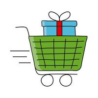 Einkaufswagen mit Geschenksymbolen vektor