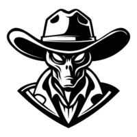 ai generiert Außerirdischer tragen Cowboy Hut ikonisch Logo Vektor Illustration.