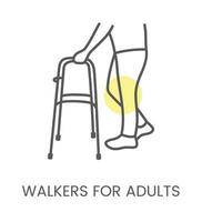 vektor ikon vandrare för vuxna, för fysioterapi och rehabilitering. linjär illustration