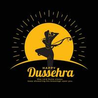 Lycklig Dussehra festival kort med herre rama silhuett vektor