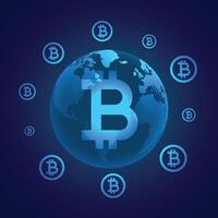 global Bitcoin Digital Währung Konzept Umgebung Erde vektor