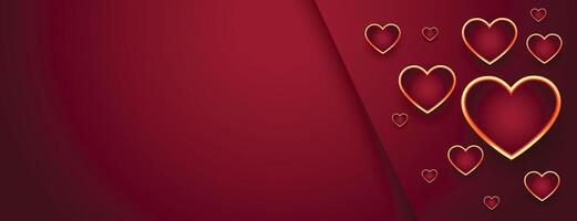schön rot Valentinsgrüße Tag Banner mit golden Herzen vektor