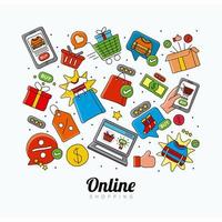 online shopping teknik som ikoner och bokstäver vektor