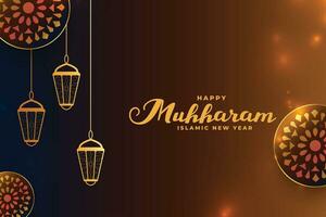 realistisk Lycklig Muharram dekorativ gyllene kort design vektor