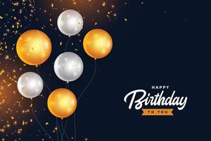 glücklich Geburtstag golden und Silber Luftballons mit Konfetti vektor