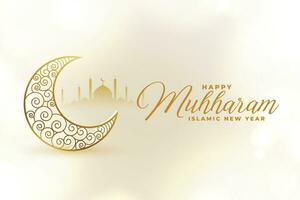 glücklich Muharram Festival Karte mit dekorativ Mond und Moschee Design vektor