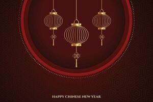 kinesisk ny år hälsning med gyllene lyktor dekoration vektor