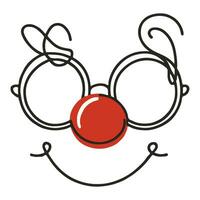 ai generiert kontinuierlich Linie Zeichnung von Karneval Brille mit ein rot Nase Tag. Design Element zum Logo oder Emblem . Hand gezeichnet Symbol Vektor Illustration