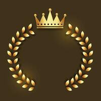 gyllene krona emblem med krans ram vektor