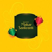 Makar Sankranti Festival Karte im Gelb Hintergrund mit Drachen vektor