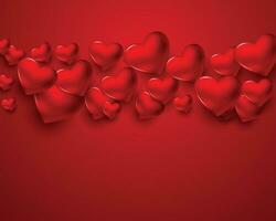 röd 3d hjärtan valentines dag kort design vektor