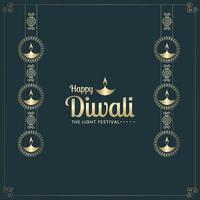 glad diwali lyx sociala medier inlägg. ljusfestivalen med guldoljelampor illustration vektor