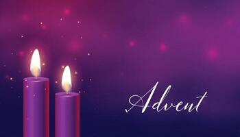 glühend Advent Kerzen auf lila Hintergrund vektor