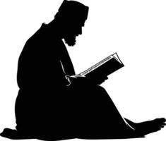 ai generiert Silhouette von ein Muslim Mann lesen das Koran im schwarz Farbe nur vektor