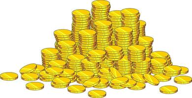 tecknad serie lugg av guld mynt kontanter pengar. vektor hand dragen illustration