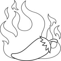 umrissen Karikatur frisch rot heiß Chili Pfeffer mit Flamme. Vektor Hand gezeichnet Illustration