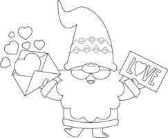 umrissen süß Valentinstag Gnom Karikatur Charakter liefern Liebe Briefe. Vektor Hand gezeichnet Illustration