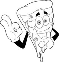 umrissen glücklich Pizza Scheibe Karikatur Charakter. Vektor Hand gezeichnet Illustration