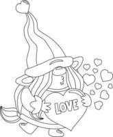 umrissen süß Valentinstag weiblich Gnom Karikatur Charakter sendet Küsse und halten Liebe Herz vektor