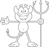 skisse Lycklig liten jäkel tecknad serie karaktär med högaffel. vektor hand dragen illustration