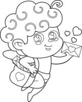 skisse söt cupid ängel tecknad serie karaktär leverera kärlek brev. vektor hand dragen illustration