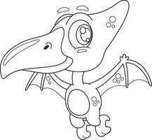umrissen süß Baby Pterodaktylus Dinosaurier Karikatur Charakter fliegend im das Himmel. Vektor Hand gezeichnet Illustration