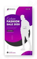 mode försäljning 2030 social media posta design eller ad baner mall, modern minimal urban trendig mode design för social media berättelser för befordran i abstrakt lila och svart färgrik former vektor