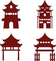 Sammlung von Chinesisch traditionell Gebäude. Chinesisch Tempel. Vektor Illustration