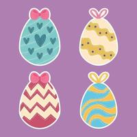 Frohe Ostern-Feierkarte mit vier bemalten Eiern vektor