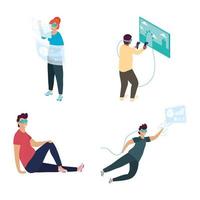 fyra personer som använder virtual reality -masker vektor