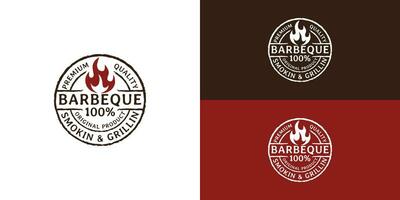 Jahrgang retro rustikal Grill Grill, Grill, Grill Etikette Briefmarke Logo Design Vektor vorgestellt mit mehrere Hintergrund Farben. das Logo ist geeignet zum Essen Restaurant Logo Design Inspiration Vorlage