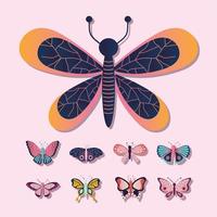 Satz Schmetterlinge über einem rosa Hintergrund vektor
