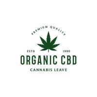 Prämie Qualität Cannabis organisch Pflanze Logo retro Jahrgang Vorlage Design. vektor