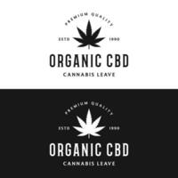 premie kvalitet cannabis organisk växt logotyp retro årgång mall design. vektor